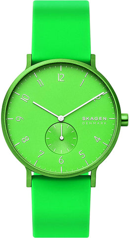 Skagen Aaren Kulor Neon Green 41mm Aluminum Case Silicone Strap Unisex Watch SKW6556 - WAB - Shipping Dept.