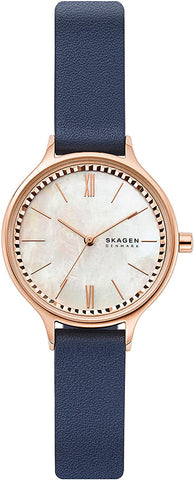 Skagen Anita Rose Gold Tone Case Mother - of - Pearl Dial Blue Leather Women's Watch SKW2864 - WAB - Shipping Dept.