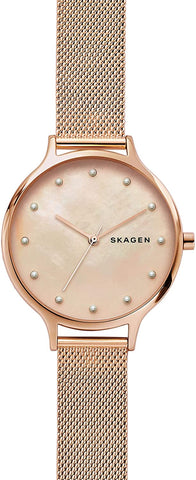 Skagen Anita Rose Gold - Tone Steel Mesh Mother - of - Pearl Dial Women's Watch SKW2773 - WAB - Shipping Dept.