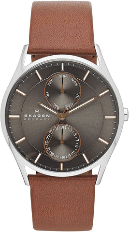 Skagen Holst Day/Date Gunmetal Dial Brown Leather Strap Men's Watch SKW6086 - WAB - Shipping Dept.