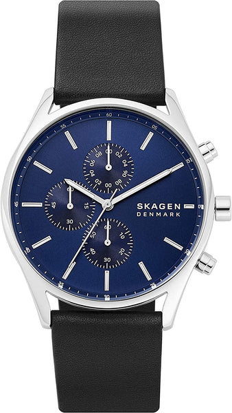 Skagen Holst Quartz Chronograph Blue Dial Black Leather Strap Men's Watch SKW6606 - WAB - Shipping Dept.