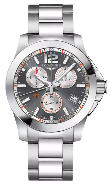 Special Edition Longines Conquest 1/100th Roland Garros Chronograph Stainless Steel Gray Dial Date Divers Quartz Mens Watch L3.700.4.79.6 - WAB - Shipping Dept.