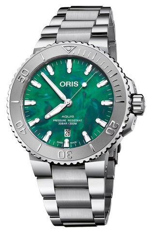 Special Edition Oris Aquis x Bracenet Automatic Stainless Steel Green Dial Date Divers Mens Watch 733 7730 4137 - MB - Watches & Beyond