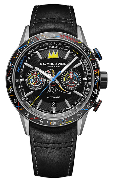 Special Edition Raymond Weil x Basquiat Freelancer Automatic Chronograph Titanium Black Dial Black Leather Strap Date Mens Watch 7780 - TIC - JMB01 - WAB - Shipping Dept.