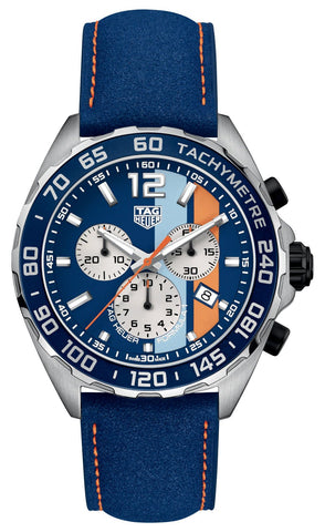 Special Edition TAG Heuer Formula 1 x Gulf Chronograph Stainless Steel Blue Dial Blue Leather Strap Date Divers Quartz Mens Watch CAZ101N.FC8243 - WAB - Shipping Dept.