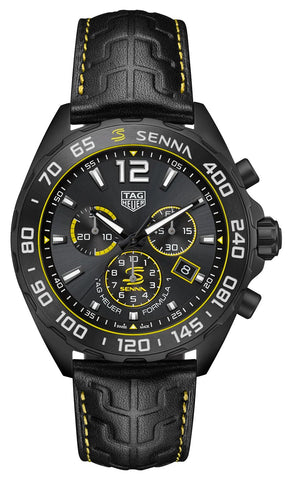 Special Edition TAG Heuer Formula 1 x Senna Chronograph Black DLC Steel Gray Dial Black Leather Strap Date Divers Quartz Mens Watch CAZ101AJ.FC6487 - WAB - Shipping Dept.