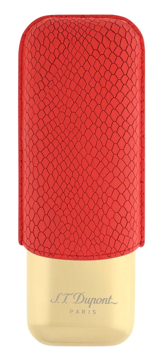S.T. Dupont Dragon 2 Cigar Case Red/Burgundy Leather Yellow Gold - Tone Metal 183271 - Watches & Beyond