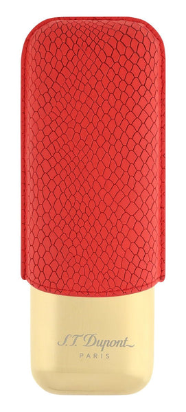 S.T. Dupont Dragon 2 Cigar Case Red/Burgundy Leather Yellow Gold - Tone Metal 183271 - Watches & Beyond