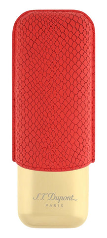 S.T. Dupont Dragon 2 Cigar Case Red/Burgundy Leather Yellow Gold - Tone Metal 183271 - Watches & Beyond