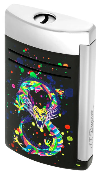 S.T. Dupont Maxijet Dragon Lighter Chrome Metal & Black Lacquer 020177 - Watches & Beyond
