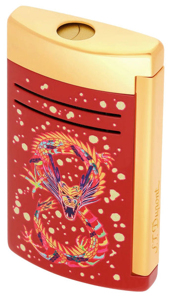 S.T. Dupont Maxijet Dragon Lighter Yellow Gold Plated Brass & Red/Burgundy Lacquer 020176 - Watches & Beyond