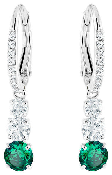 Swarovski Attract Trilogy Round Green and Clear Crystals Rhodium Plated Pierced Earrings 5414682 - WAB - Shipping Dept.