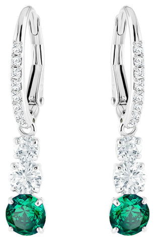 Swarovski Attract Trilogy Round Green and Clear Crystals Rhodium Plated Pierced Earrings 5414682 - WAB - Shipping Dept.