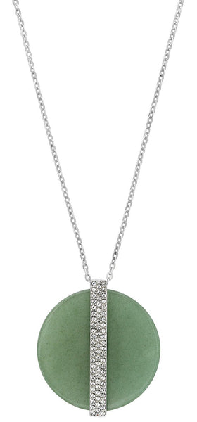 Swarovski Aventurine Disk Large Green Pendant with Crystals 5155510 Rhodium Plated Steel Chain Necklace for Women - WAB - Shipping Dept.