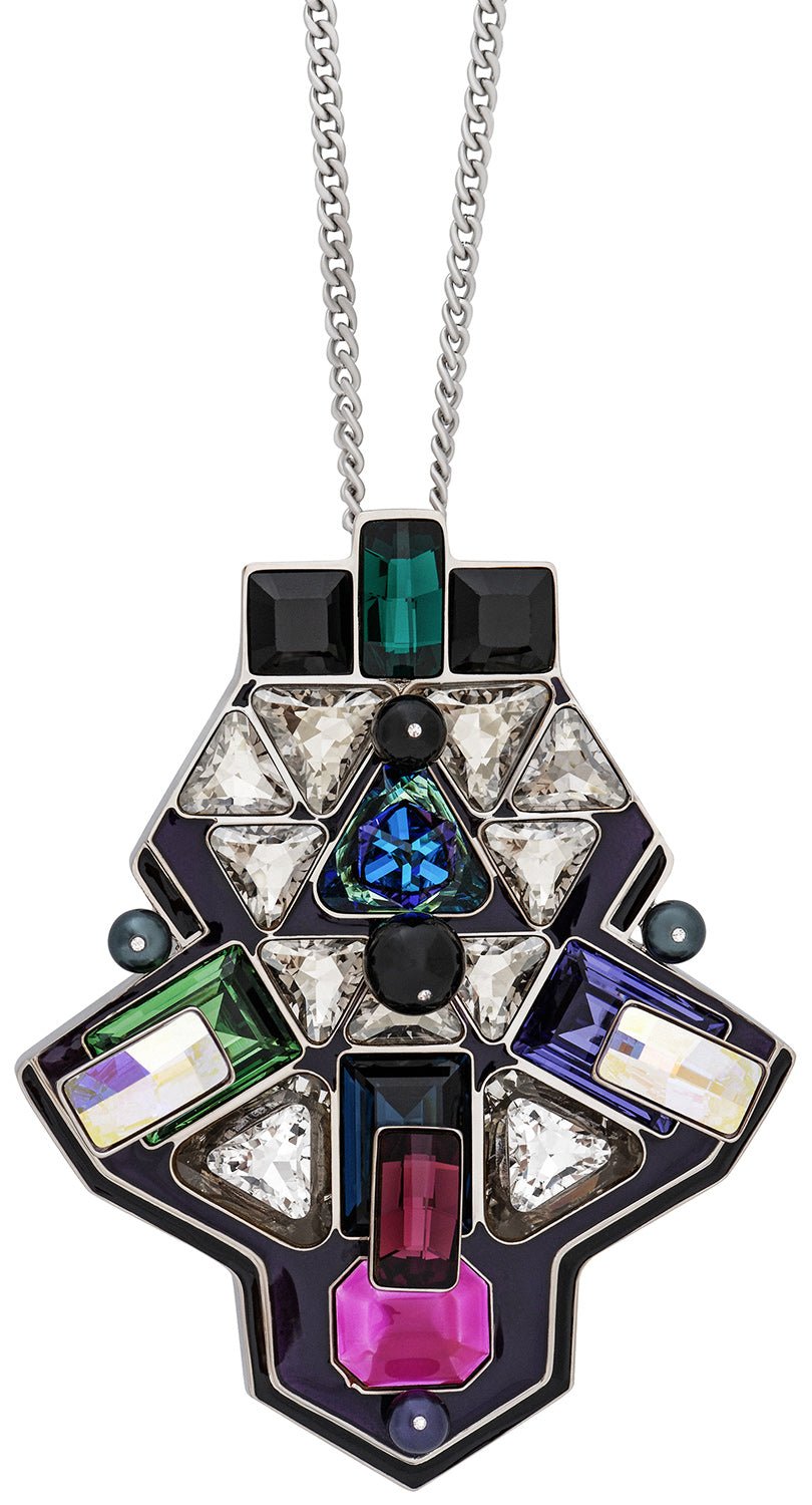 Swarovski Buzz Pendant with Multi - Color Crystals 5070638 Palladium Plated Steel Chain Necklace for Women - WAB - Shipping Dept.