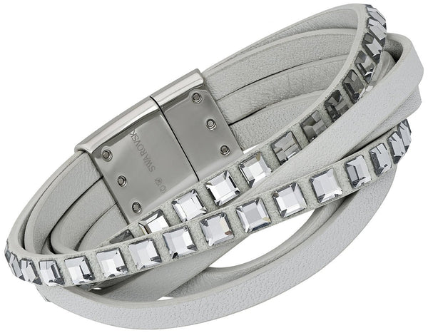 Swarovski Celeb White Leather Bracelet for Women 5134623 Stainless Steel Magnet Closure - WAB - Shipping Dept.