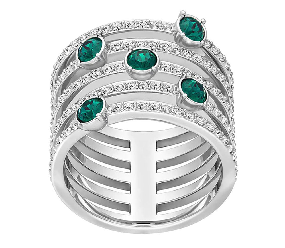 Swarovski Creativity Wide Rhodium Plated Green & Clear Crystals Womens Ring Size 7 / 55 - 5166809 - WAB - Shipping Dept.