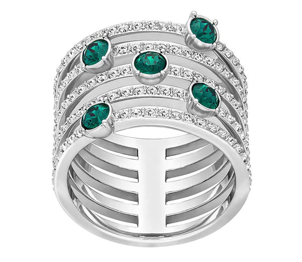 Swarovski Creativity Wide Rhodium Plated Green & Clear Crystals Womens Ring Size 8 / 58 - 5184556 - WAB - Shipping Dept.