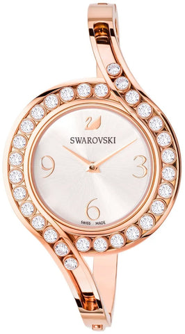 SWAROVSKI Crystal Authentic Lovely Crystals Bangle Watch, Metal Strap, Rose Gold Tone - High Class Stone Studded Swiss Made Timepiece Jewelry and Everyday Accessory for Women - WAB - Shipping Dept.