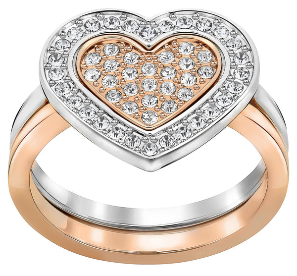 Swarovski Cupid Rhodium & Rose Gold Plated Clear Crystal Pavé Stacking Heart Womens Ring Size 7.25 - 5182091 - WAB - Shipping Dept.