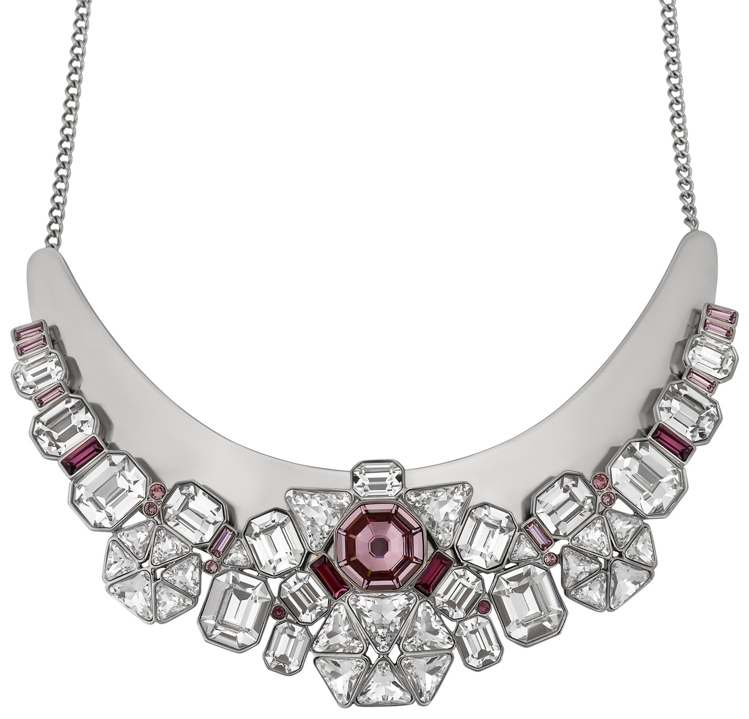 Swarovski Diana Palladium Plated 5141353 Pink and Clear Multi - Stone Bib Necklace for Women - WAB - Shipping Dept.