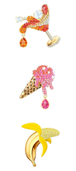 Swarovski No Regrets Brooch 3 Piece Set Cocktail Ice Cream Banana Gold - tone Plated 5468254 - WAB - Shipping Dept.