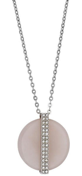 Swarovski Rose Quartz Medium Disk Pink Pendant with Crystals 5190026 Rhodium Plated Steel Chain Necklace for Women - WAB - Shipping Dept.