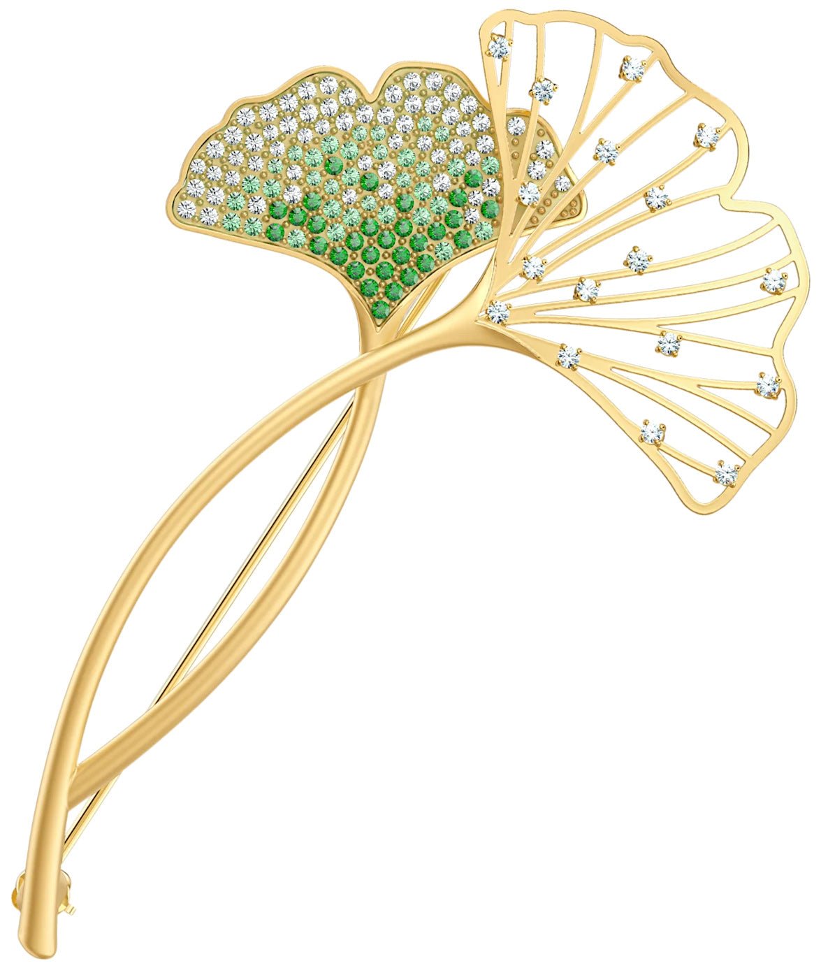 Swarovski Stunning Ginko Brooch Gold Plated Green Crystals 5518174 - WAB - Shipping Dept.