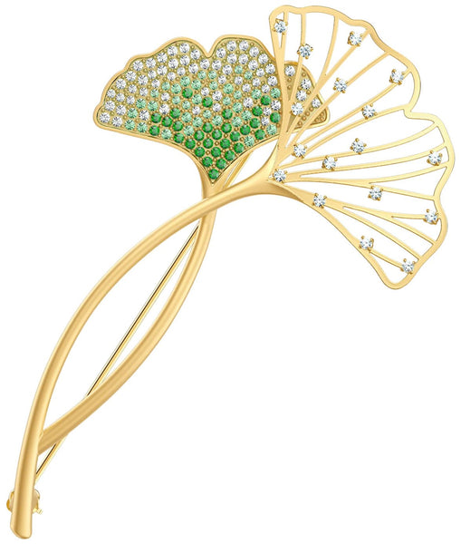 Swarovski Stunning Ginko Brooch Gold Plated Green Crystals 5518174 - WAB - Shipping Dept.