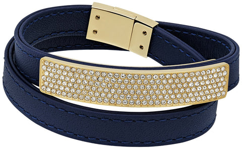 Swarovski Vio Navy Blue Leather 5120642 Gold Plated Clear Crystal Bracelet for Women - WAB - Shipping Dept.