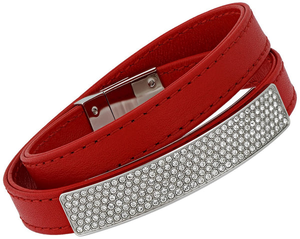 Swarovski Vio Red Leather 5120644 Stainless Steel Plaque Clear Crystal Bracelet for Women - WAB - Shipping Dept.