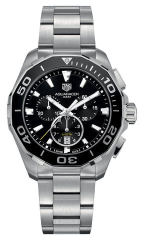 TAG Heuer Aquaracer Chronograph Stainless Steel Black Dial Date Divers Quartz Mens Watch CAY111A.BA0927 - WAB - Shipping Dept.