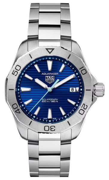 TAG Heuer Aquaracer Professional 200 Solargraph Stainless Steel Blue Dial Date Divers Quartz Mens Watch WBP1113.BA0000 - WAB - Shipping Dept.