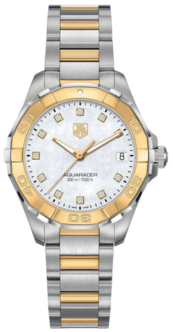 TAG Heuer Aquaracer Steel & Yellow Gold Mother - of - Pearl Dial Diamonds Date Quartz Womens Watch WAY1351.BD0917 - WAB - Shipping Dept.