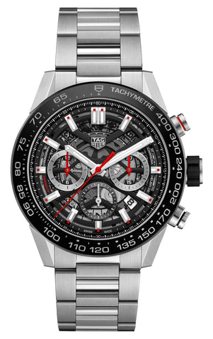 TAG Heuer Carrera Automatic Chronograph Stainless Steel Black Skeleton Dial Date Mens Watch CBG2A10.BA0654 - WAB - Shipping Dept.