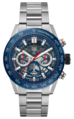 TAG Heuer Carrera Automatic Chronograph Stainless Steel Blue Skeleton Dial Date Mens Watch CBG2A11.BA0654 - WAB - Shipping Dept.