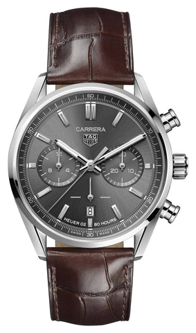 TAG Heuer Carrera Automatic Chronograph Stainless Steel Gray Dial Brown Leather Strap Date Mens Watch CBN2012.FC6483 - WAB - Shipping Dept.