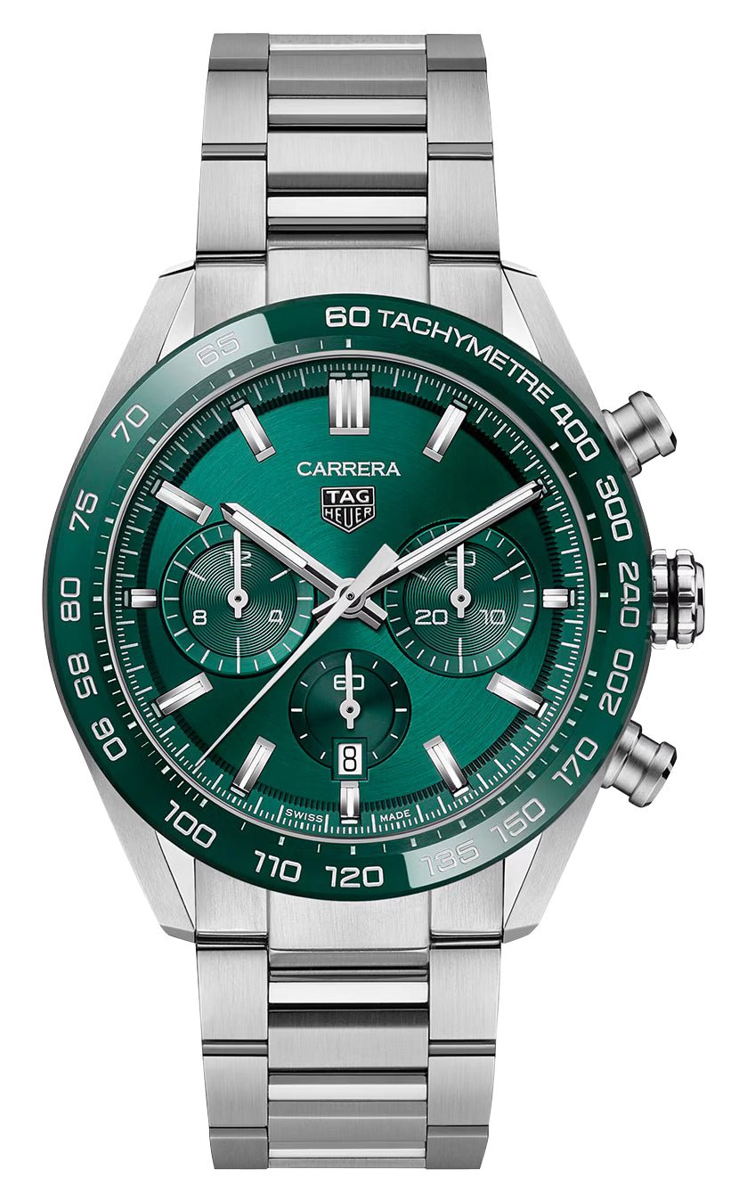 TAG Heuer Carrera Automatic Chronograph Stainless Steel Green Dial Date Mens Watch CBN2A1N.BA0643 - Watches & Beyond
