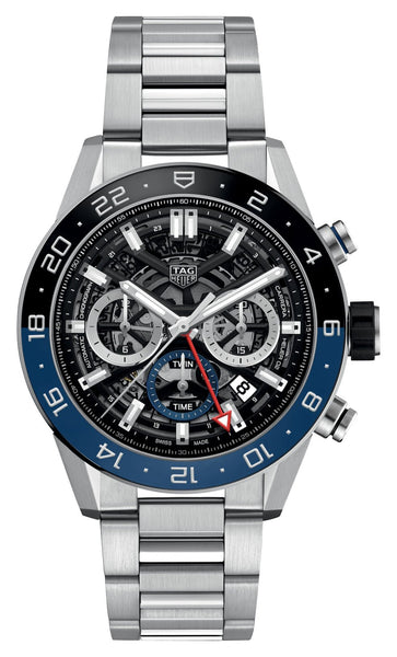 TAG Heuer Carrera Automatic GMT Chronograph Stainless Steel Black Skeleton Dial Date Mens Watch CBG2A1Z.BA0658 - WAB - Shipping Dept.