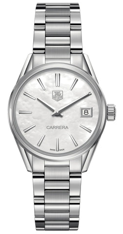 TAG Heuer Carrera Stainless Steel Mother - of - Pearl Dial Date Quartz Womens Watch WAR1311.BA0778 - WAB - Shipping Dept.