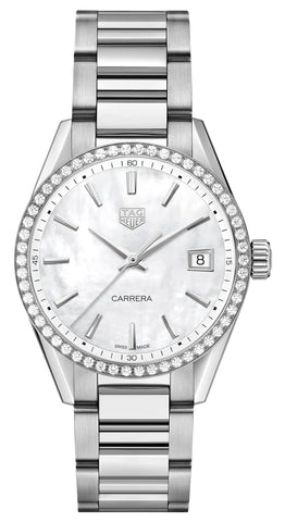 TAG Heuer Carrera Stainless Steel Mother - Of - Pearl Dial Diamonds Date Quartz Womens Watch WBK1316.BA0652 - WAB - Shipping Dept.