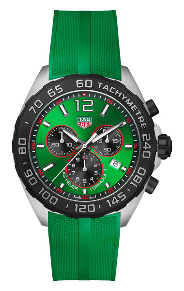 TAG Heuer Formula 1 Chronograph Stainless Steel Green Dial Green Rubber Strap Date Divers Quartz Mens Watch CAZ101AP.FT8056 - Watches & Beyond