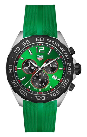 TAG Heuer Formula 1 Chronograph Stainless Steel Green Dial Green Rubber Strap Date Divers Quartz Mens Watch CAZ101AP.FT8056 - Watches & Beyond