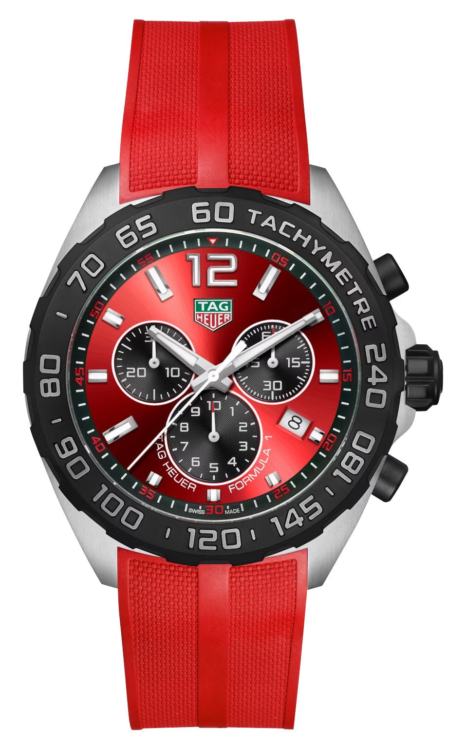 TAG Heuer Formula 1 Chronograph Stainless Steel Red Dial Red Rubber Strap Date Divers Quartz Mens Watch CAZ101AN.FT8055 - Watches & Beyond
