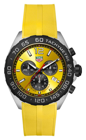 TAG Heuer Formula 1 Chronograph Stainless Steel Yellow Dial Yellow Rubber Strap Date Divers Quartz Mens Watch CAZ101AM.FT8054 - Watches & Beyond