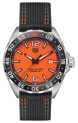 TAG Heuer Formula 1 Stainless Steel Orange Dial Black Nylon Strap Date Divers Quartz Mens Watch WAZ101A.FC8305 - WAB - Shipping Dept.