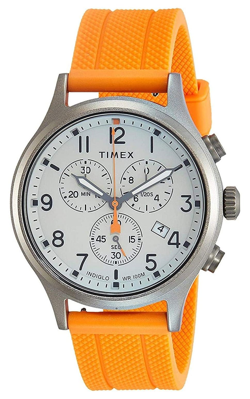 Timex Allied Chronograph Gray Brass Gray Dial Orange Silicone Strap Date Quartz Mens Watch TW2R67300 - WAB - Shipping Dept.