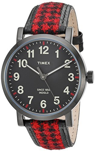 Timex Women's TW2P98900 Originals Houndstooth Black/Red Fabric/Leather Strap Watch - WAB - Shipping Dept.