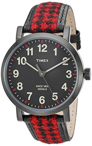 Timex Women's TW2P98900 Originals Houndstooth Black/Red Fabric/Leather Strap Watch - WAB - Shipping Dept.