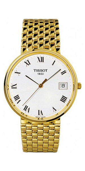 Tissot Goldrun 14K Yellow Gold White Dial Date Quartz Mens Watch T73240313 - WAB - Shipping Dept.